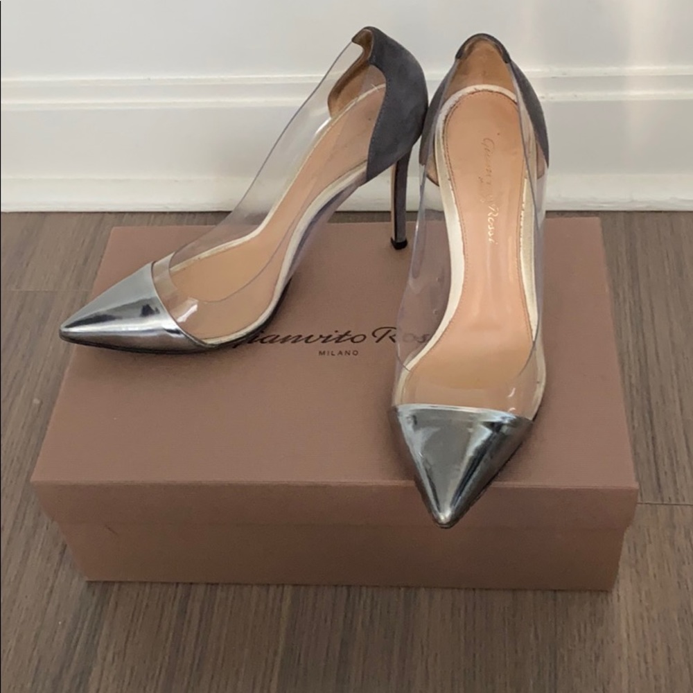 Gianvito Rossi Silver Gray Plexi 105 Heels Size37